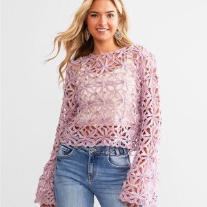 Willow & Root Dusty Rose Raw Edge Floral Long Sleeve Top